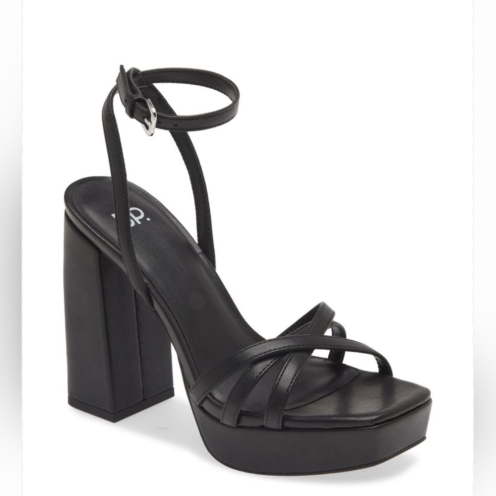Black Platform Ankle-Strap Block Heel Sandal